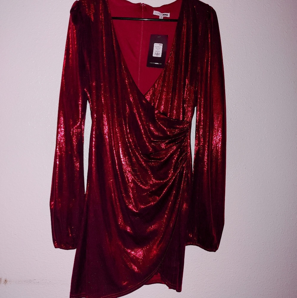 Fashion Nova dress, red, shiny, holiday, XL